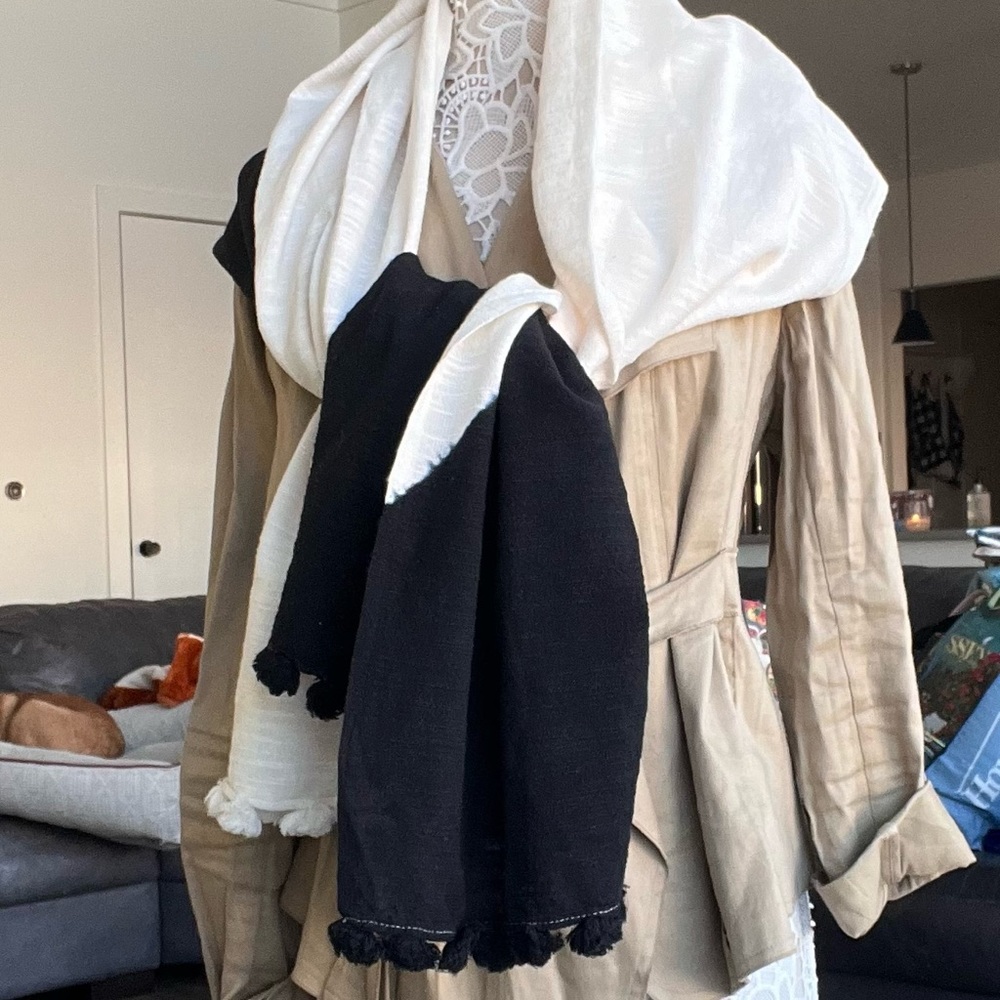 J. Crew black, and white scarf.